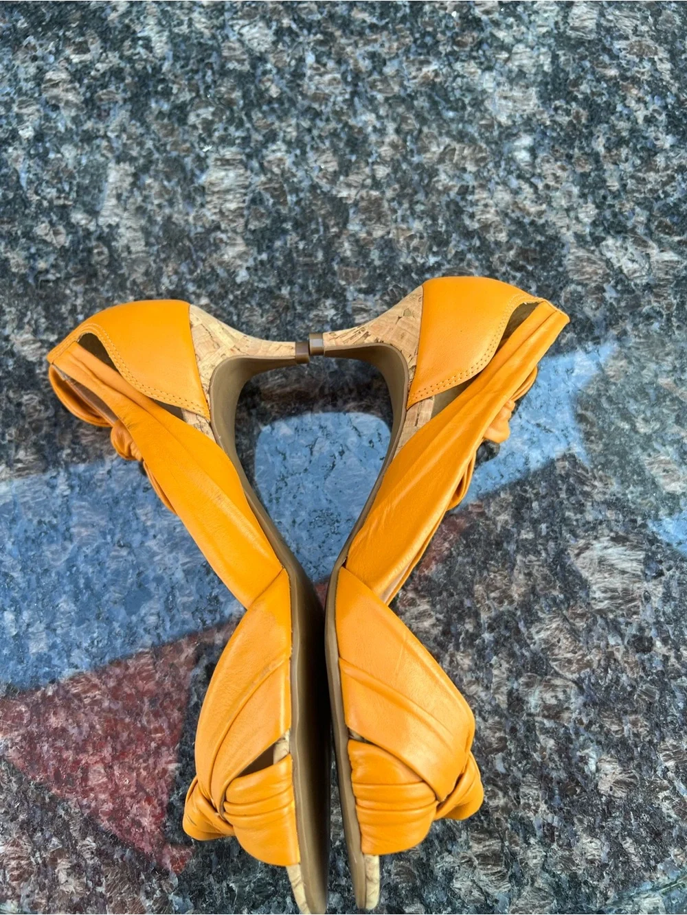 Madison Harding Cute Kitten Heels Orange Leather&Cork Sandals W Size 7M